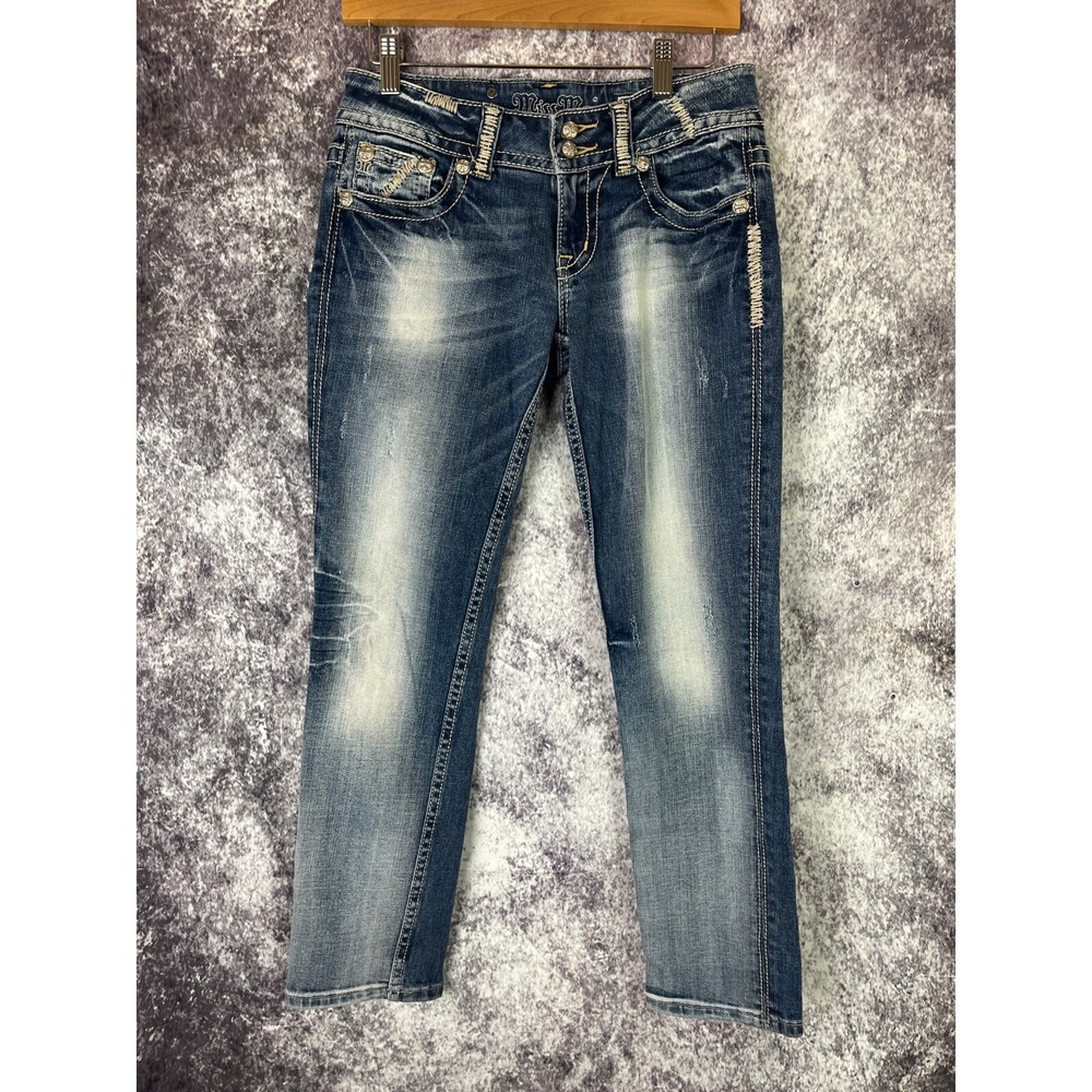 Miss Me Jeans Womens 27 Embroidered Stich Pocket Straight Bling Y2K 90s Vintage